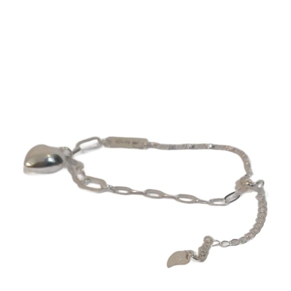 Silver S925 Link Chain Bracelet Womens 7 1/4 Lucky Girl Heart Charm Extender - Picture 1 of 6